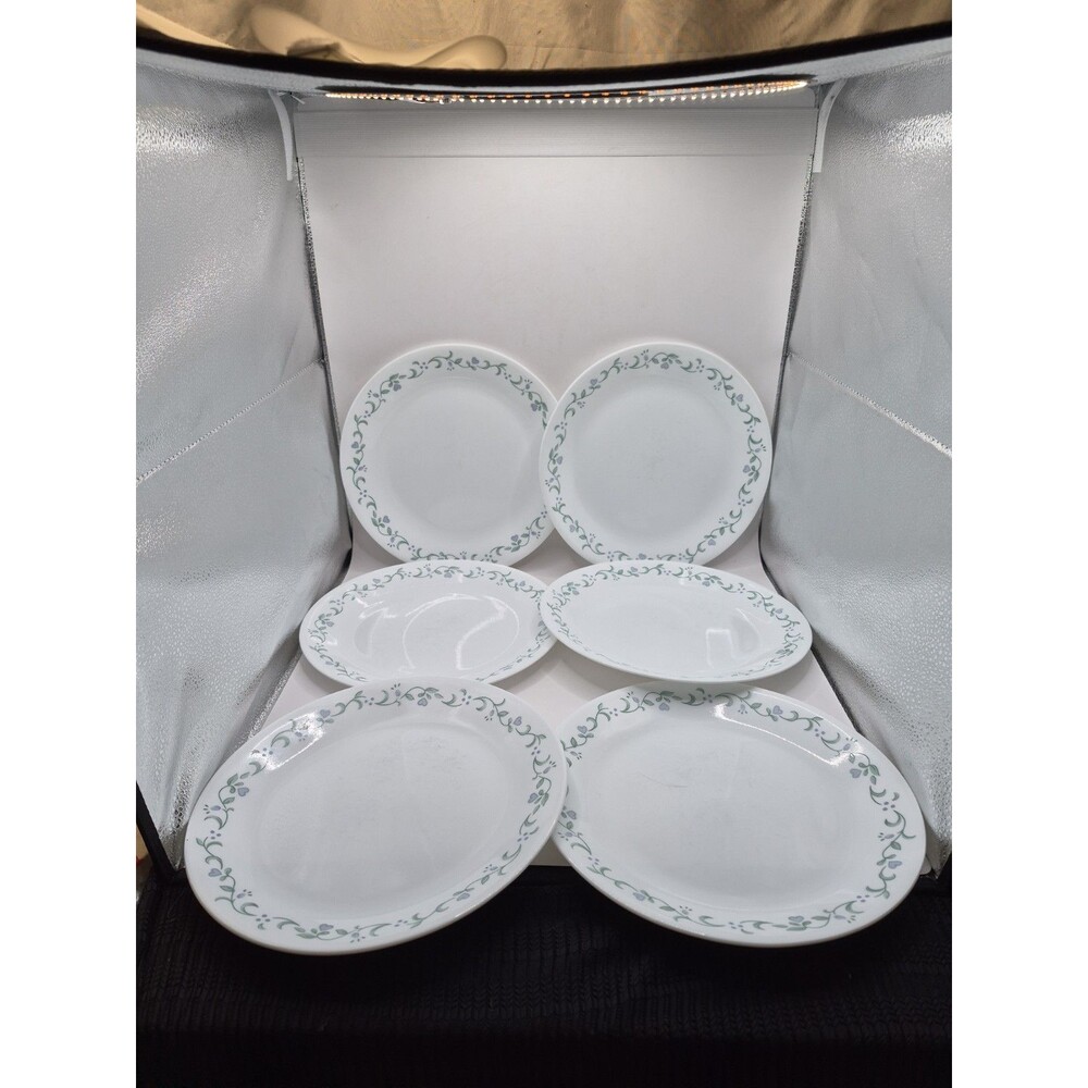 (6) Vintage Corelle Country Cottage Dinner Plates 10 1/4" Blue Green Vine